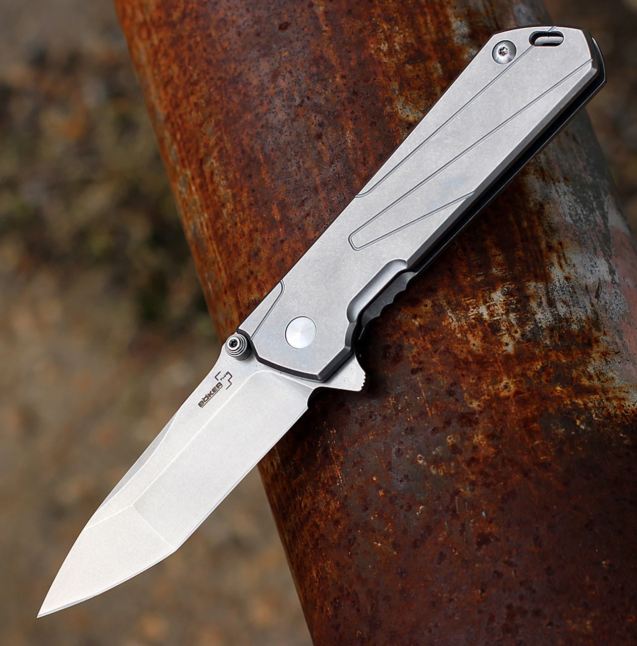 Boker Plus 01BO764 Kihon, 3.3" D2 Tanto Plain Blade, Stainless Handle 1 Boker Plus 01BO764 Kihon, 3.3" D2 Tanto Plain Blade, Stainless Handle