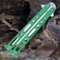Bear & Son Butterfly Knife - Green (4" Satin Clip Point) 117GR -The Knife Shop 117GR.2 15992.1594913344