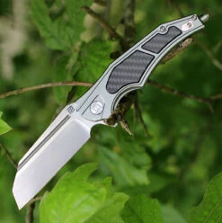 Artisan Apache ATZ1813PGCF, 3.7" D2 Plain Blade, Gray Aluminum/Carbon Fiber Handle