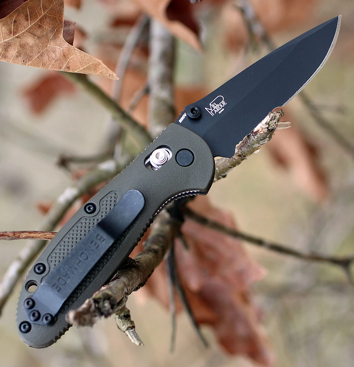 Benchmade Mini Griptilian 556SBKOD-S30V, 2.91" S30V Black Drop Point Combo Blade, OD Green Noryl GTX Handle 2 Benchmade Mini Griptilian 556SBKOD-S30V, 2.91" S30V Black Drop Point Combo Blade, OD Green Noryl GTX Handle - Image 2