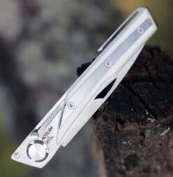 Actilam S4CC Folder W/Clip, 3.375" 14C28N Plain Blade, White Corian Handle -The Knife Shop ACTS4CC.2 17859.1597159062