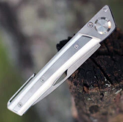 Actilam S4CC Folder W/Clip, 3.375" 14C28N Plain Blade, White Corian Handle -The Knife Shop ACTS4CC.3 58062.1597159148