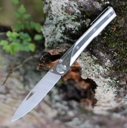 Actilam S4CC Folder W/Clip, 3.375" 14C28N Plain Blade, White Corian Handle