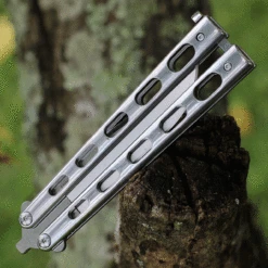 Bear & Son Cutlery 30th Anniversary Butterfly Knife SS14D2, 3.62" D2 Clip Point Blade, Stainless Steel Handle -The Knife Shop ANNSS14 D2.3 99882.1626794897