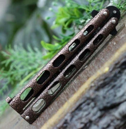 Bear & Son Cutlery 30th Anniversary Butterfly Knife ANN115CV , 4" 440 Black Embellished Blade, Copper Vein Handle -The Knife Shop Ann115CV.2 69751.1618349026