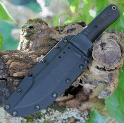 Bastinelli Creations Montana Serrated Fixed Blade BAS225S, 6.5" N690 Black Plain Blade, Black Kraton Handle, Black Kydex Sheath -The Knife Shop BA225S.3 85754.1623944701