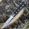 Bear & Son Cutlery 30th Anniversary Butterfly Knife ANN114 , 4.25" 440 Satin Embellished Blade, Silver Vein Handle