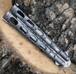 Bear & Son Cutlery 30th Anniversary Butterfly Knife ANN114 , 4.25" 440 Satin Embellished Blade, Silver Vein Handle 5 Bear & Son Cutlery 30th Anniversary Butterfly Knife ANN114 , 4.25" 440 Satin Embellished Blade, Silver Vein Handle -The Knife Shop BCANN114.3 83341.1618514668