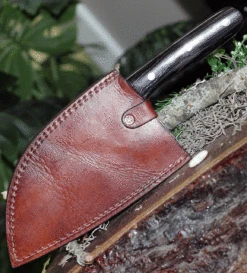 BenJahmin Knives Camp Cleaver BKA007, 7.2" 440 Stainless Steel Blade, Wenge Wood Handle W/ Brown Leather Sheath -The Knife Shop BKA007.3 02436.1620829181