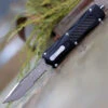 CobraTec Knives BLKKCTS Black King Cobra, 4" D2 Steel Tanto Part Serrated Blade, Anodized Aviation Aluminum W/ Carbon Fiber Inlay