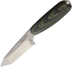 Bradford Guardian 3.5 Tanto Stonewashed N690 Blade, Camo Canvas Micarta Handle W/Brown Leather Sheath