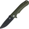Bestech Mako BG27D Flipper Knife, 3.74" D2 Black Stonewashed Drop Point Blade, Milled OD Green G-10 Handle
