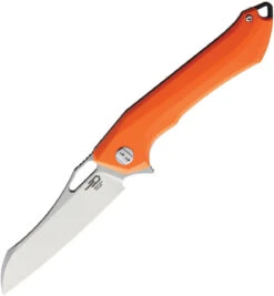 Bestech Platypus BG28B Flipper Knife, 3.43" D2 Two-Tone Sheepsfoot Blade, Milled Orange G-10 Handle