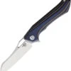 Bestech Platypus BG28D Flipper Knife, 3.43" D2 Two-Tone Sheepsfoot Blade, Milled Blue, Brown & Black G-10 Handle