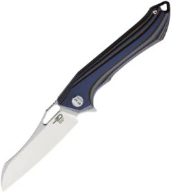 Bestech Platypus BG28D Flipper Knife, 3.43" D2 Two-Tone Sheepsfoot Blade, Milled Blue, Brown & Black G-10 Handle