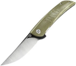 Bestech Knives Swift Folding Knife G30A-2, 3.5" D2 Satin & Black Finished Plain Blade, Green Canvas Micarta Handle
