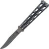Bear & Son 114D Butterfly Knife, 4" Damascus Blade, Silver Vein Die Cast Metal Handles
