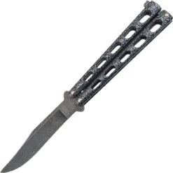 Bear & Son 114D Butterfly Knife, 4" Damascus Blade, Silver Vein Die Cast Metal Handles