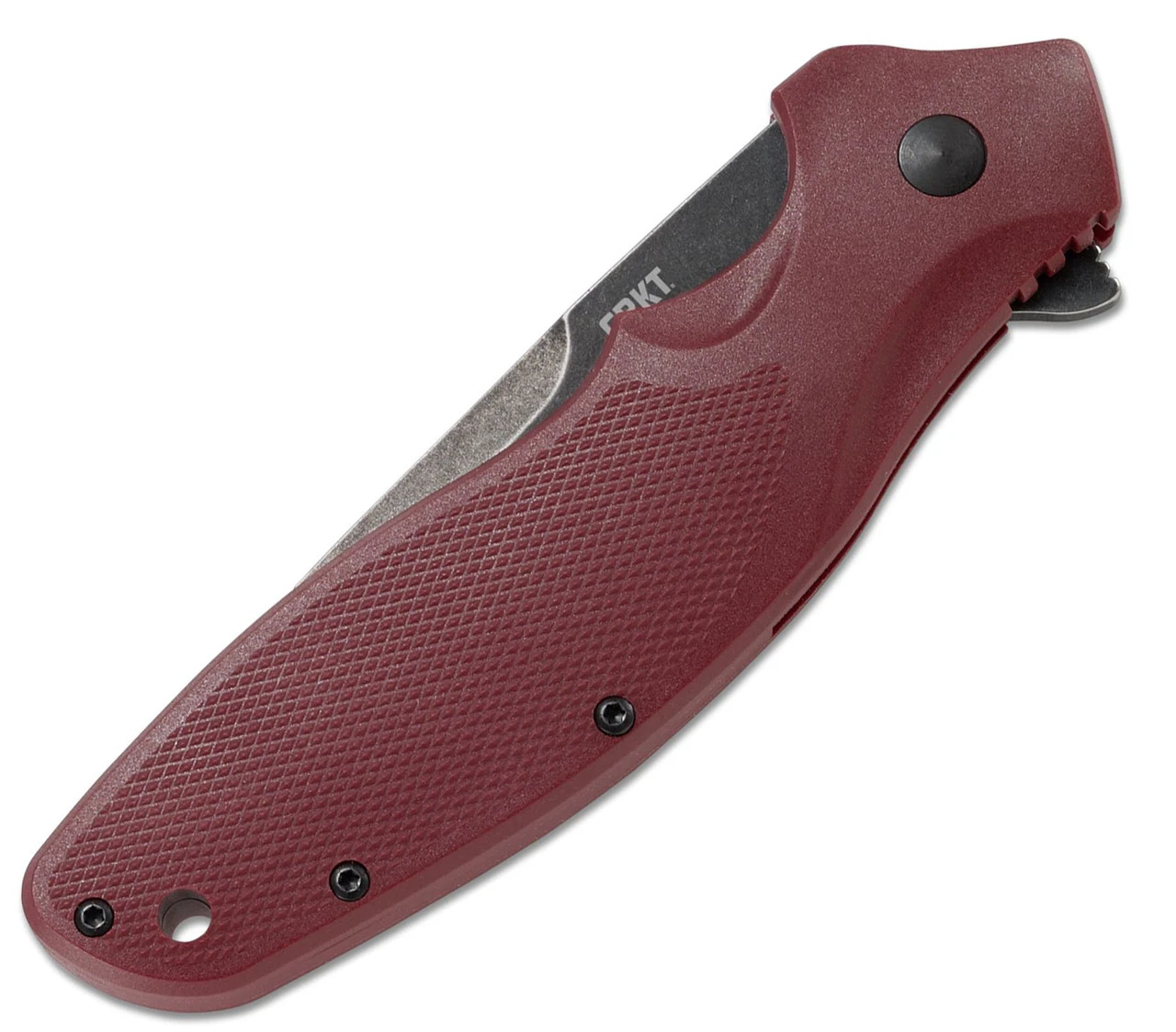 CRKT Shenanigan Spring Assisted Flipper K800RKP, 3.35" 1.4116 Stainless Steel Black Stonewashed Plain Blade, Maroon GRN Handles 2 CRKT Shenanigan Spring Assisted Flipper K800RKP, 3.35" 1.4116 Stainless Steel Black Stonewashed Plain Blade, Maroon GRN Handles - Image 2