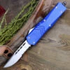 CobraTec Blue FS-X OTF Knife CTKLBLUFS-XLDS, 3.75" D2 Steel Drop Point Serrated Blade, Blue Aluminum Handle