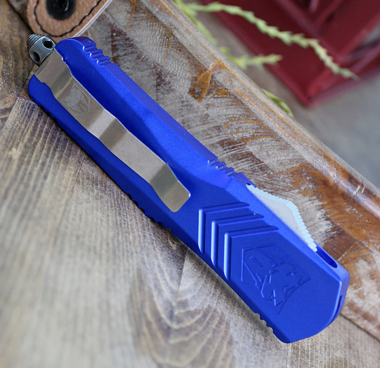 CobraTec Blue FS-X OTF Knife CTKLBLUFS-XLTNS, 3.75" D2 Steel Tanto Plain Blade, Blue Aluminum Handle 4 CobraTec Blue FS-X OTF Knife CTKLBLUFS-XLTNS, 3.75" D2 Steel Tanto Plain Blade, Blue Aluminum Handle - Image 4