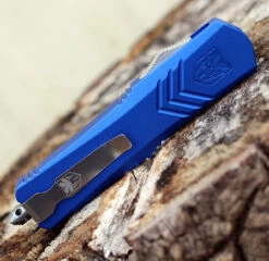 CobraTec Blue FS-X OTF Knife CTKMBLUFS-XMTS, 3" D2 Steel Tanto Serrated Blade, Blue Aluminum Handle -The Knife Shop MBLUFSX.1 40147.1583253357