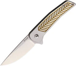 Alliance Designs ALS1GO Scout Framelock Gold, 2.4" RWL34 Plain Blade, Anodized Handle