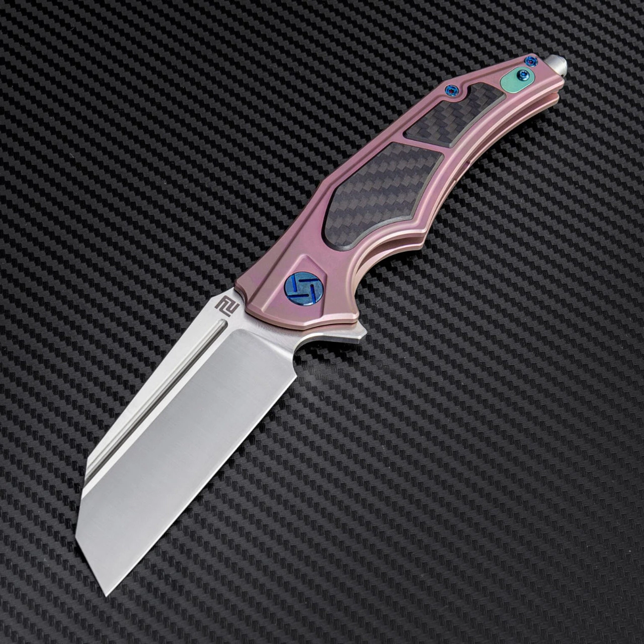Artisan Apache ATZ1813GRES, 3.82" S35VN Plain Blade, Rose Titanium/Carbon Fiber Handle 4 Artisan Apache ATZ1813GRES, 3.82" S35VN Plain Blade, Rose Titanium/Carbon Fiber Handle - Image 4