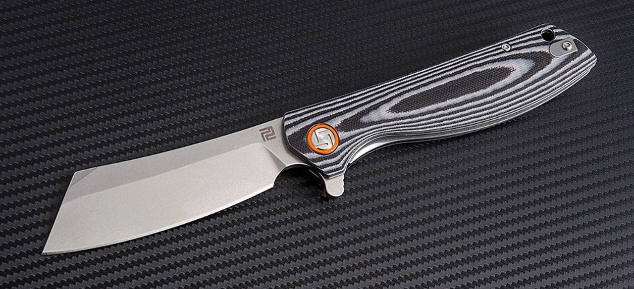 Artisan Tomahawk ATZ1815PBGC, 3.75" D2 Plain Blade, Curved Black/White G-10 Handle 1 Artisan Tomahawk ATZ1815PBGC, 3.75" D2 Plain Blade, Curved Black/White G-10 Handle