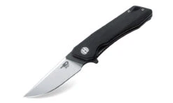 Bestech BTKG10A1 Thron, 3.0" Sandvick 12C27 Satin Plain Blade, Black G-10 Handle