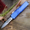 CobraTec Blue FS-X OTF Knife CTKLBLUFS-XLDAG2SS, 3.75" D2 Steel Dagger Double Serrated Blade, Blue Aluminum Handle