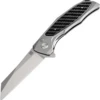 Artisan Falcon ATZ1809PGCF, 3.94" D2 Plain Blade, Gray Aluminum/Carbon Fiber Handle