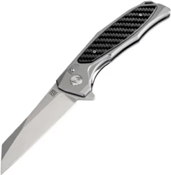 Artisan Falcon ATZ1809PGCF, 3.94" D2 Plain Blade, Gray Aluminum/Carbon Fiber Handle