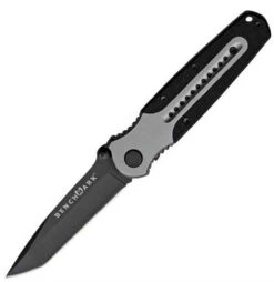 BenchMark Small Tactical Tanto Linerlock W. Grey Anodized Aluminum Handle & G-10