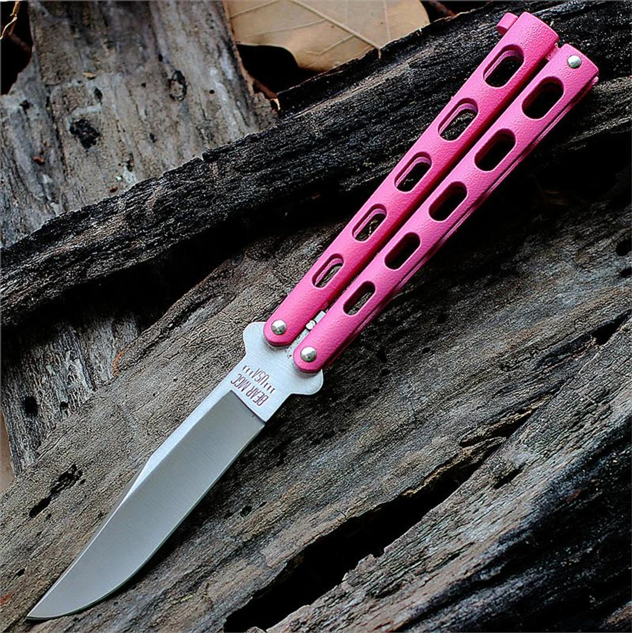 Bear & Sons BC114PK Pink, 5" Closed, SS Plain Blade, Pink Epoxy Coated Butterfly Knife 1 Bear & Sons BC114PK Pink, 5" Closed, SS Plain Blade, Pink Epoxy Coated Butterfly Knife