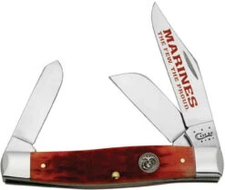Case 13173 US Marine Corps Large Stockman, Peach Seed Jigged Dark Red Bone Handle (6375 SS)