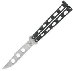 Bear & Son BC114BTR Butterfly Trainer, 5.25" Closed, SS Blunt Edge Blade, Slotted Handles With Crackle Finish