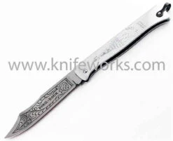 Douk-Douk Folder Silver, 3 5/16" Carbon Steel Blade W/ Douk-Douk Scroll Etching.