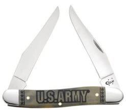 Case 15003 US Army Muskrat, Smooth Olive Green Bone Handle (MUSKRAT SS)